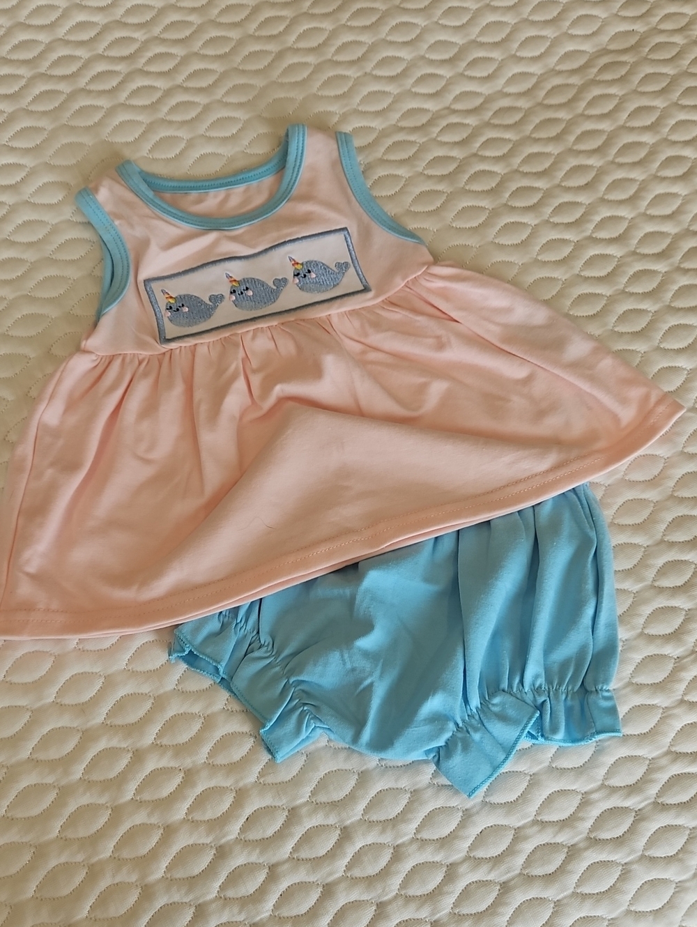 Pink & Blue Baby Girls Matching Set with Whale Appliqué